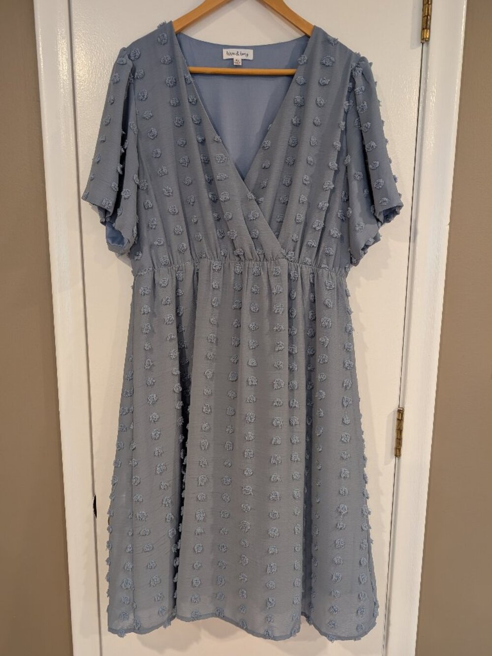 Wren & Ivory Textured Dot Wrap Top Fit & Flare Chiffon Dress Size XL